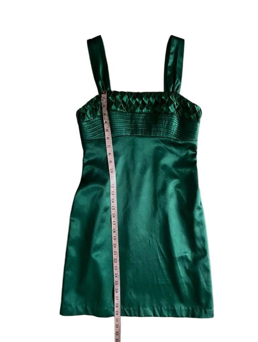 Single Dress Emerald Green Silk Satin Mini Dress Smocked Size S - Picture 5 of 7